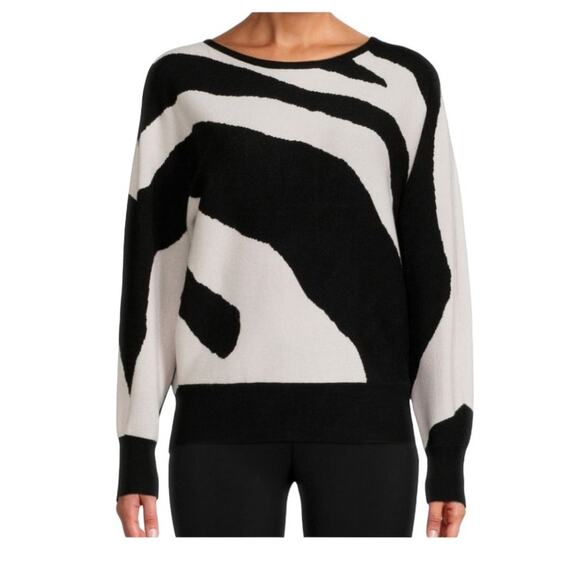 Carmen Marc Valvo Black White Zebra Print Dolman Long Sleeve Pullover Sweater L - Picture 1 of 8
